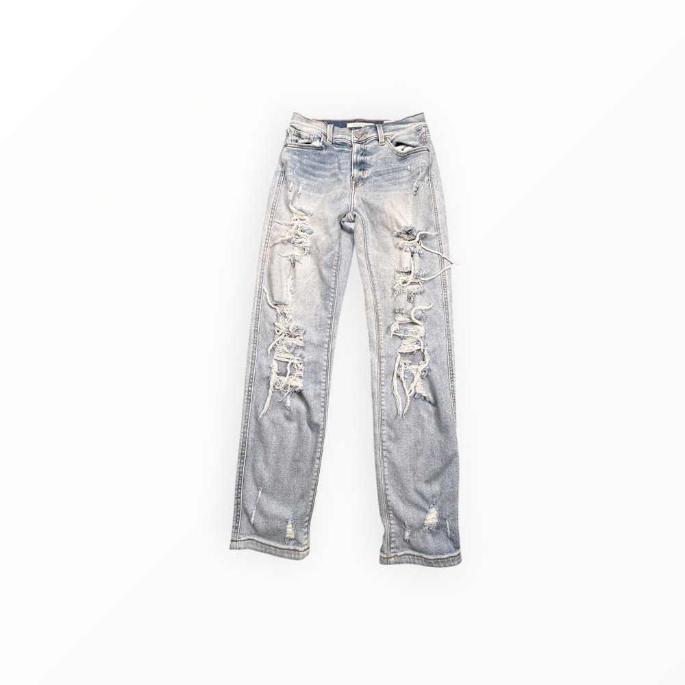 Eunina Jeans Womens 1 Blue Rocky High Rise Boyfriend Distressed Light Wash Denim